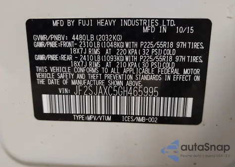 2016 Subaru Forester 2.5I Touring из США, поврежденный, VIN JF2SJAXC5GH465995